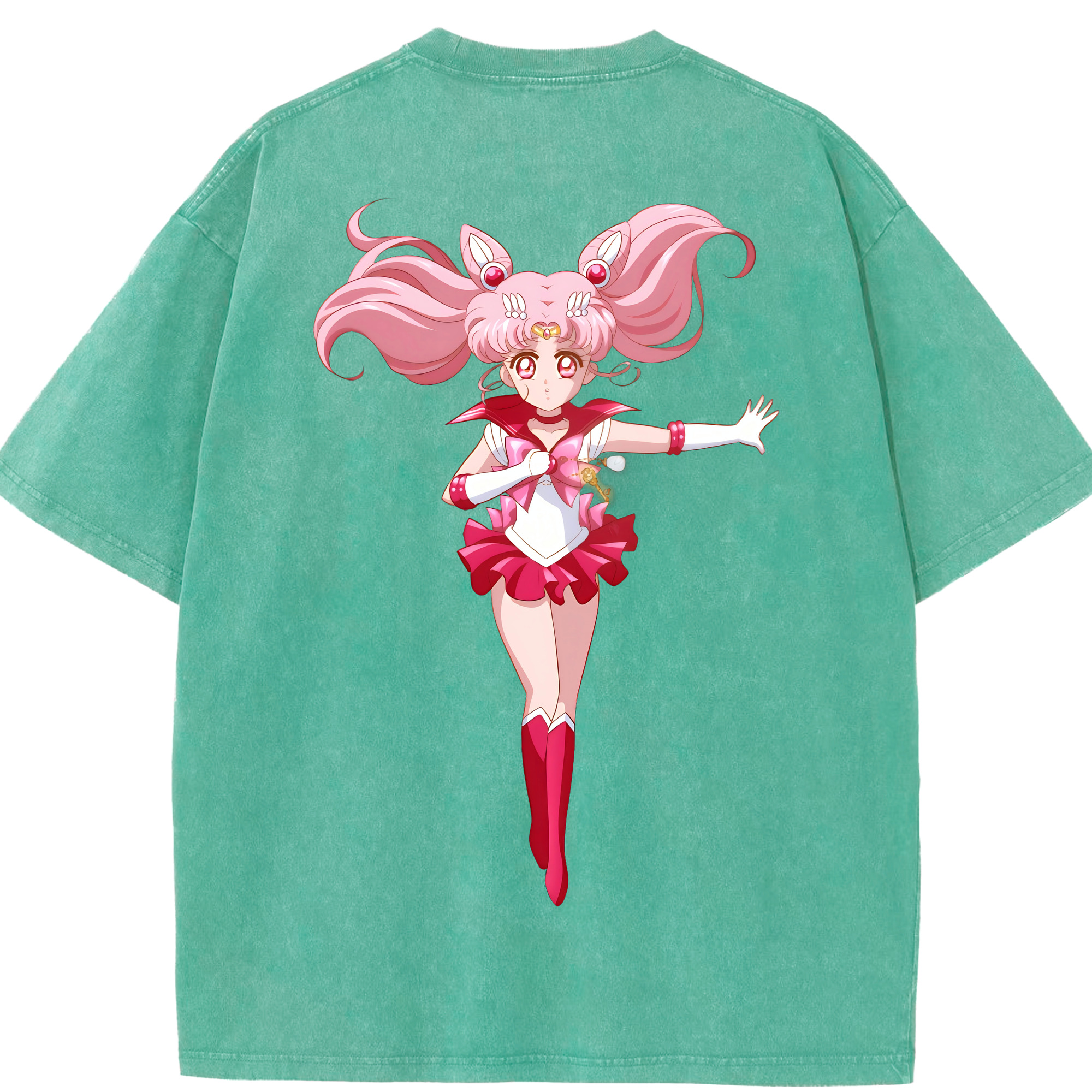 （画像用） 美少女戦士セーラームーン ちびうさ Sailor Moon Chibiusa Tsukino Usagi Small Lady Serenity 綿100% ヴィンテージ風 半袖Tシャツ（背面プリント）